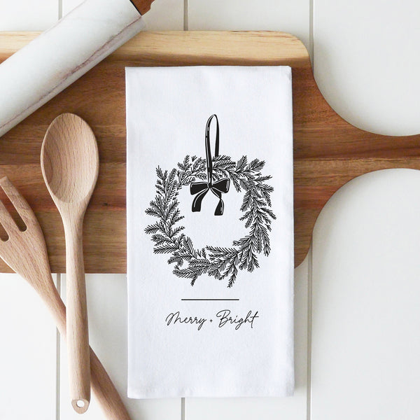 Merry + Bright Wreath Tea Towel