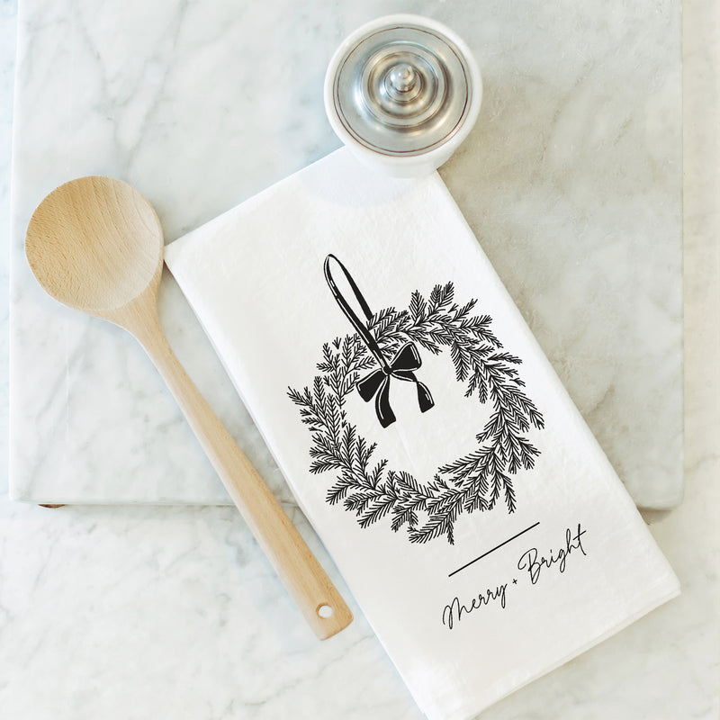 Merry + Bright Wreath Tea Towel