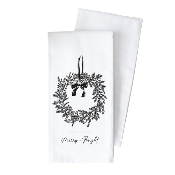 Merry + Bright Wreath Tea Towel
