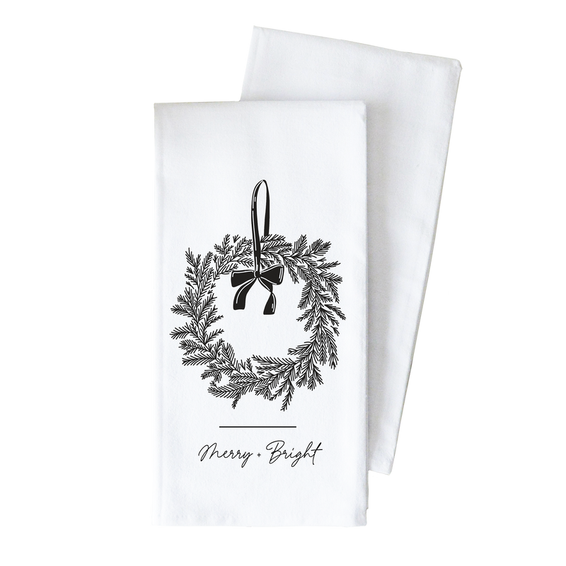Merry + Bright Wreath Tea Towel