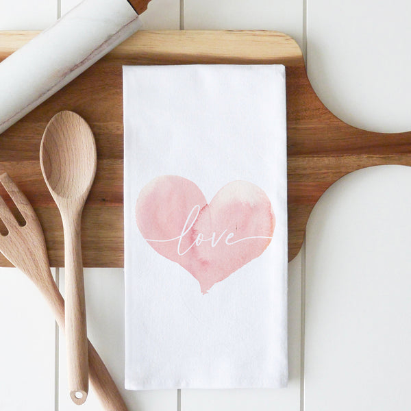 Watercolor Love Heart Tea Towel