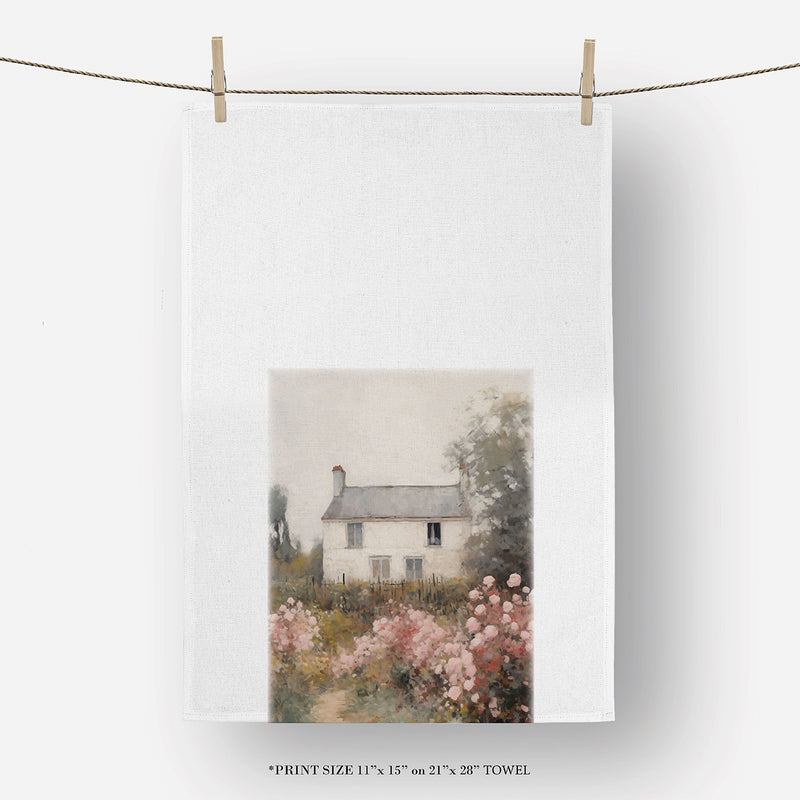 Vintage Landscape Spring House Tea Towel