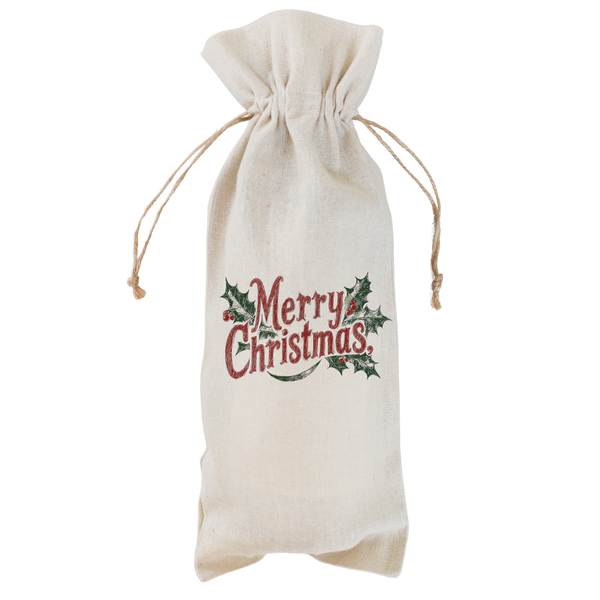 Merry Christmas Holly Wine Bag