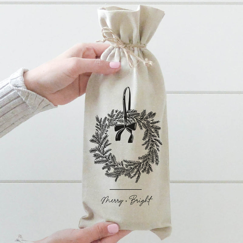 Merry + Bright Wreath Wine Bag