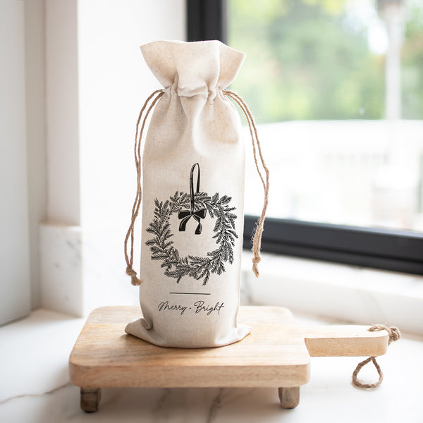 Merry + Bright Wreath Wine Bag