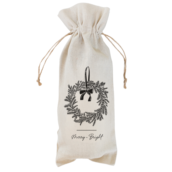 Merry + Bright Wreath Wine Bag