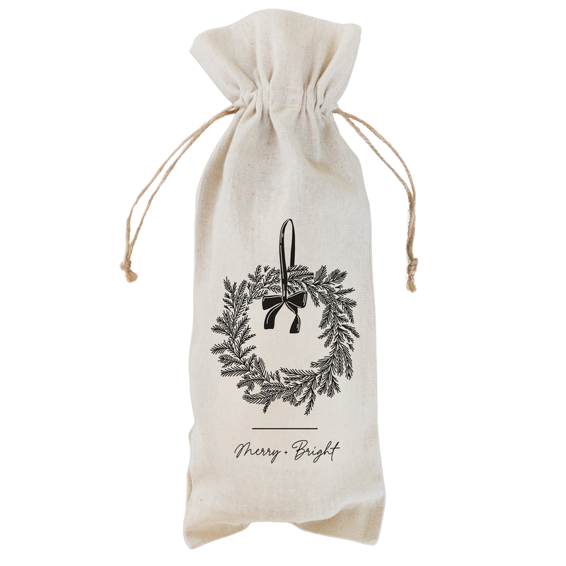 Merry + Bright Wreath Wine Bag