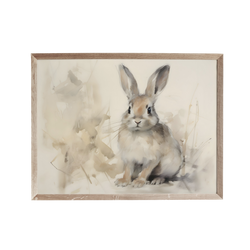 a watercolor painting of a rabbit sitting in the grass