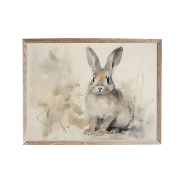 a watercolor painting of a rabbit sitting in the grass