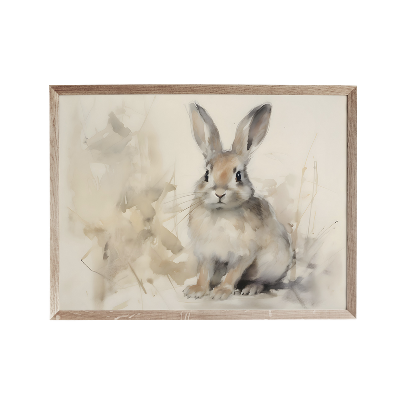 a watercolor painting of a rabbit sitting in the grass