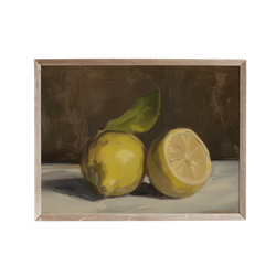 a painting of two lemons on a table