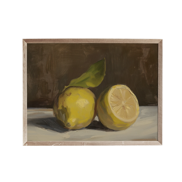 a painting of two lemons on a table