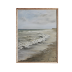 a painting of a beach with waves coming in