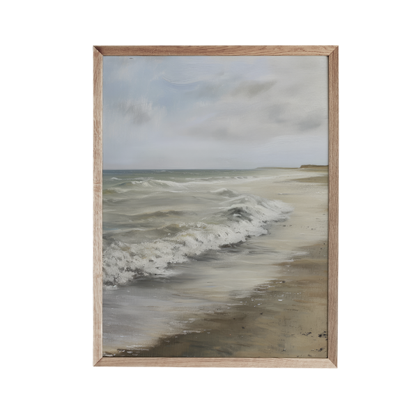 a painting of a beach with waves coming in