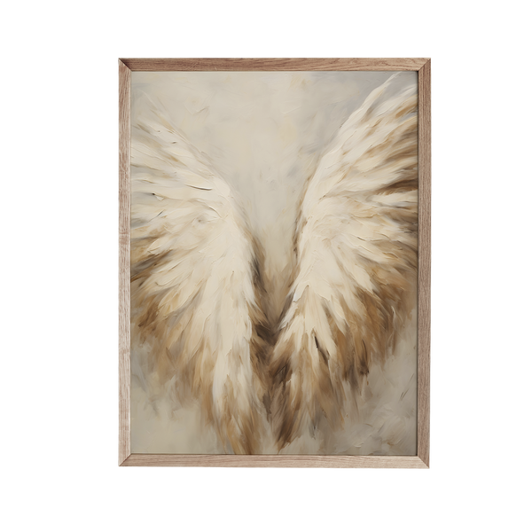 a painting of a white and brown angel wing