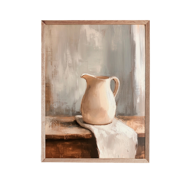a painting of a white pitcher on a table