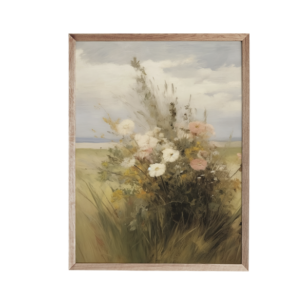 a painting of some flowers in a field