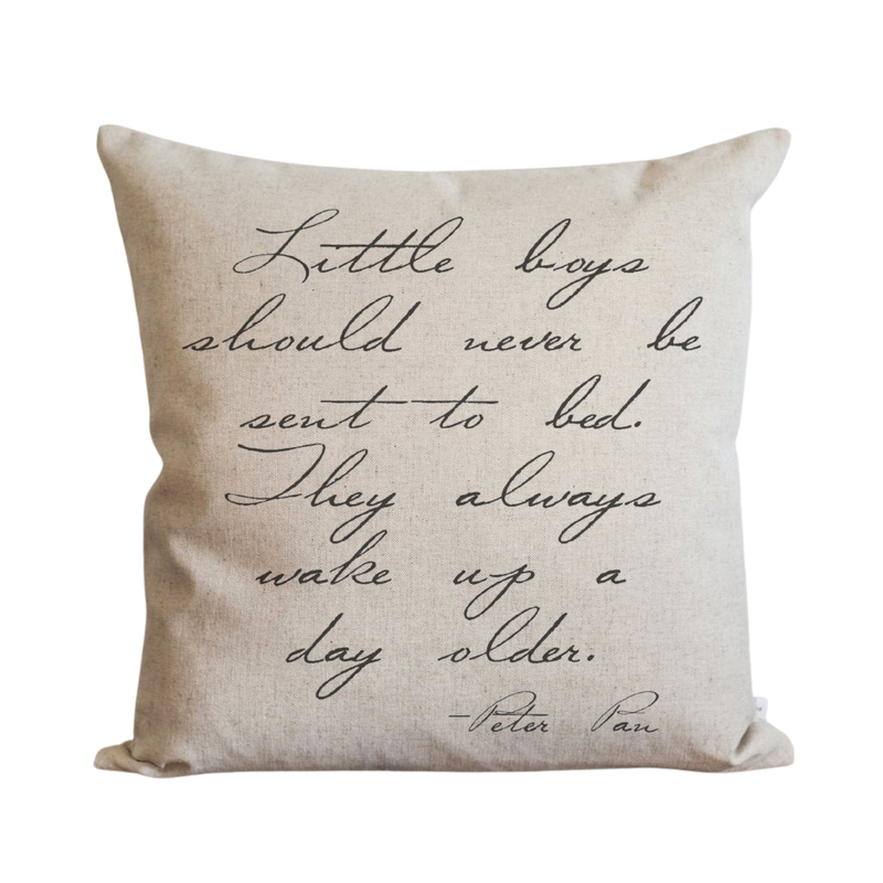 Custom Baby Pillow Cover Peter Pan Quote Porter Lane Home Natural 18 x 18