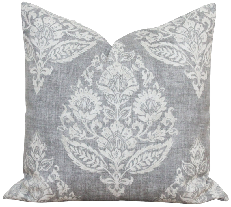 Gray Floral Pillow Cover | Kennedy