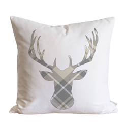Gray & Cream Plaid Deer Pillow Cover.