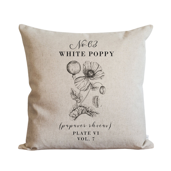 Botanical White Poppy Pillow Cover.