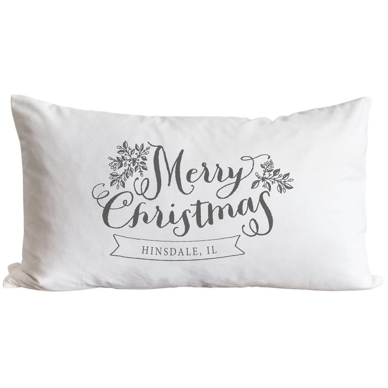 Merry Christmas Banner Gray Custom Pillow Cover