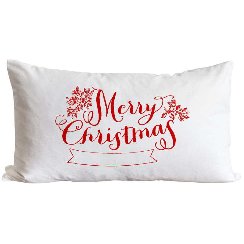 Merry Christmas Banner Red Pillow Cover