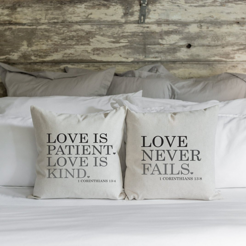 Love is Patient | Love is Kind | Love Never Fails Pillow Cover SET.