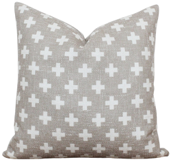 Tan and White Swiss Cross Pillow Cover | Bailey