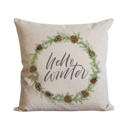 Hello Winter Wreath Pillow Cover.