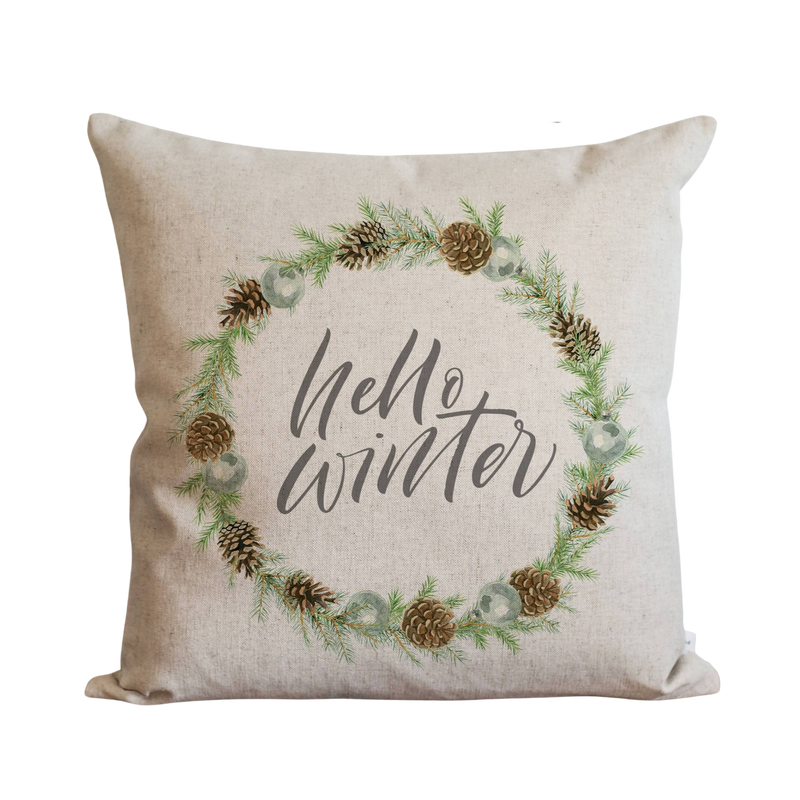 Hello Winter Wreath Pillow Cover.
