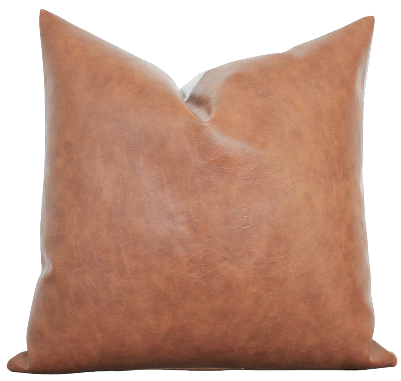 Cognac Faux Leather Pillow Cover | Preston