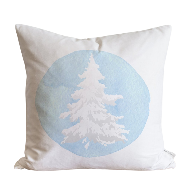 Blue Flocked Tree Pillow Cover.