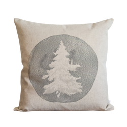 Gray Flocked Tree Pillow Cover.