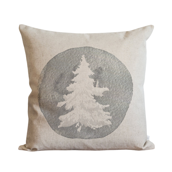 Gray Flocked Tree Pillow Cover.
