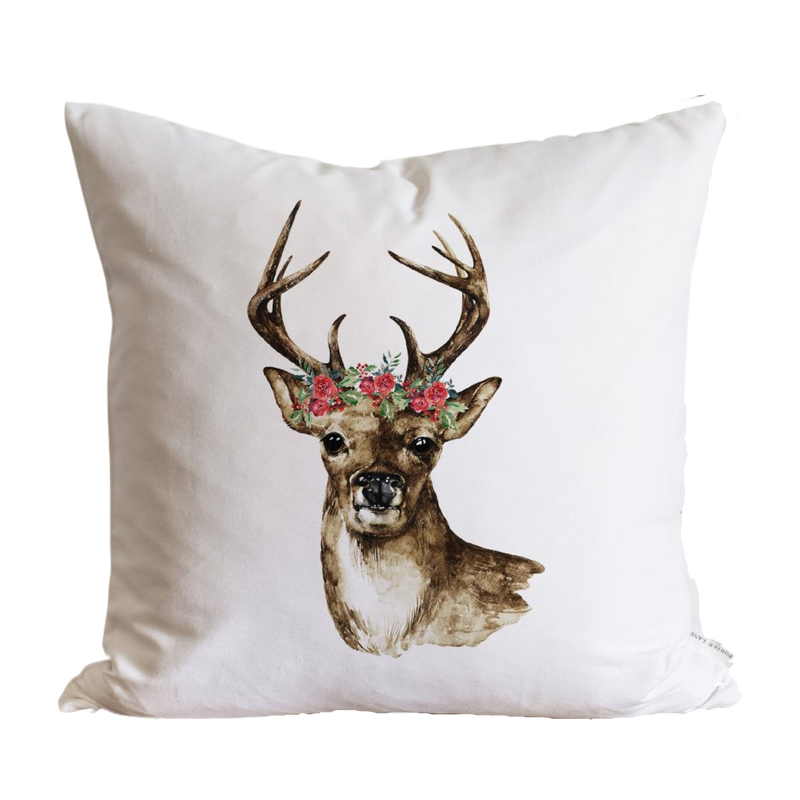 Deer with Floral Crown Pillow Cover.