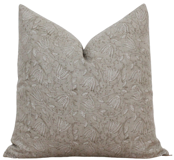 Tan Floral Hand Block Pillow Cover | Wren