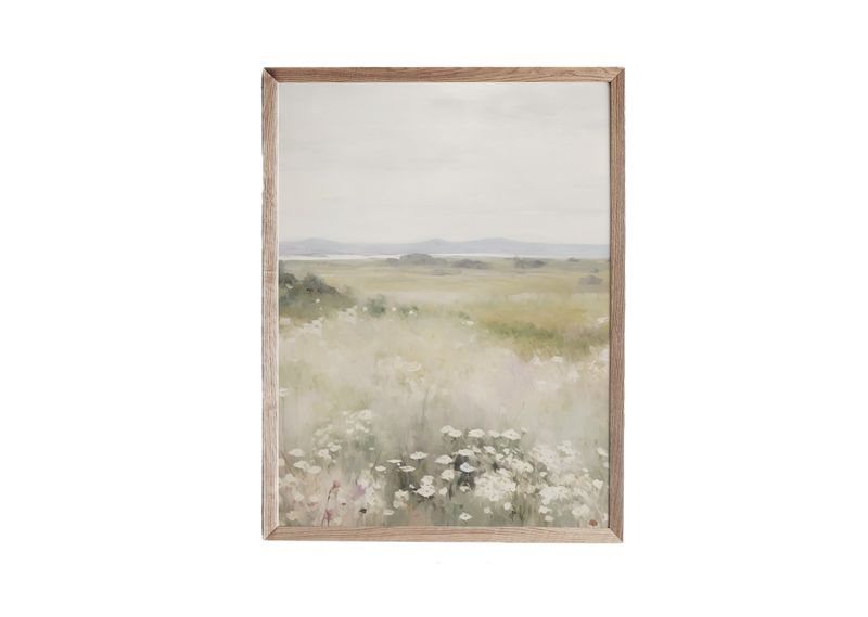 a painting of a field with white flowers