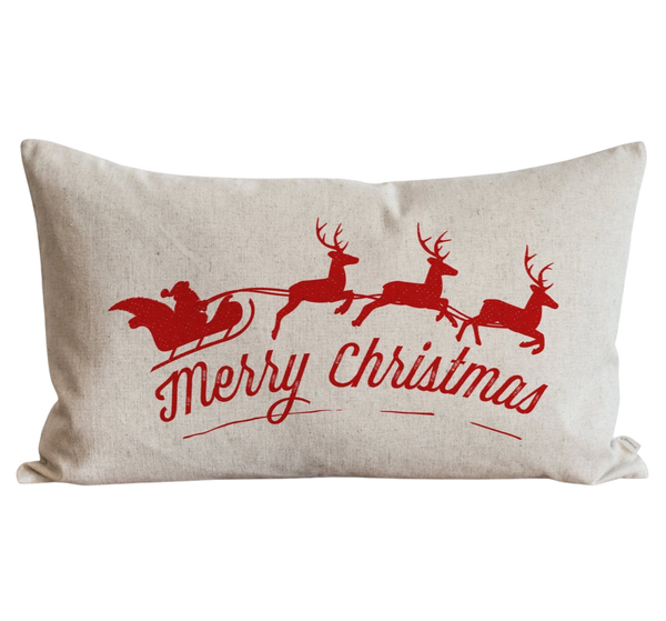 Merry Christmas Santa & Sleigh_Color Pillow Cover.