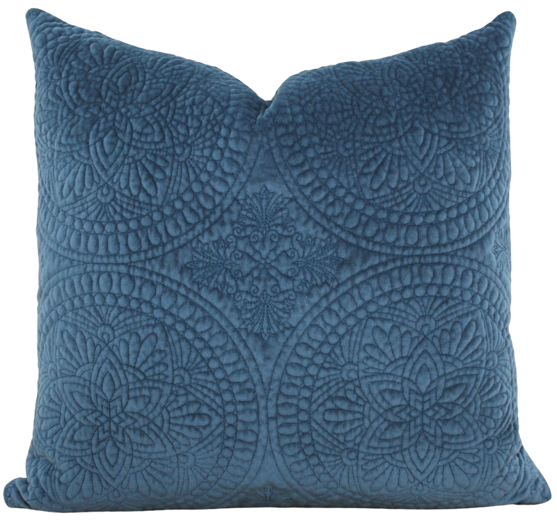 Blue Velvet Medallion Pillow Cover | Royce