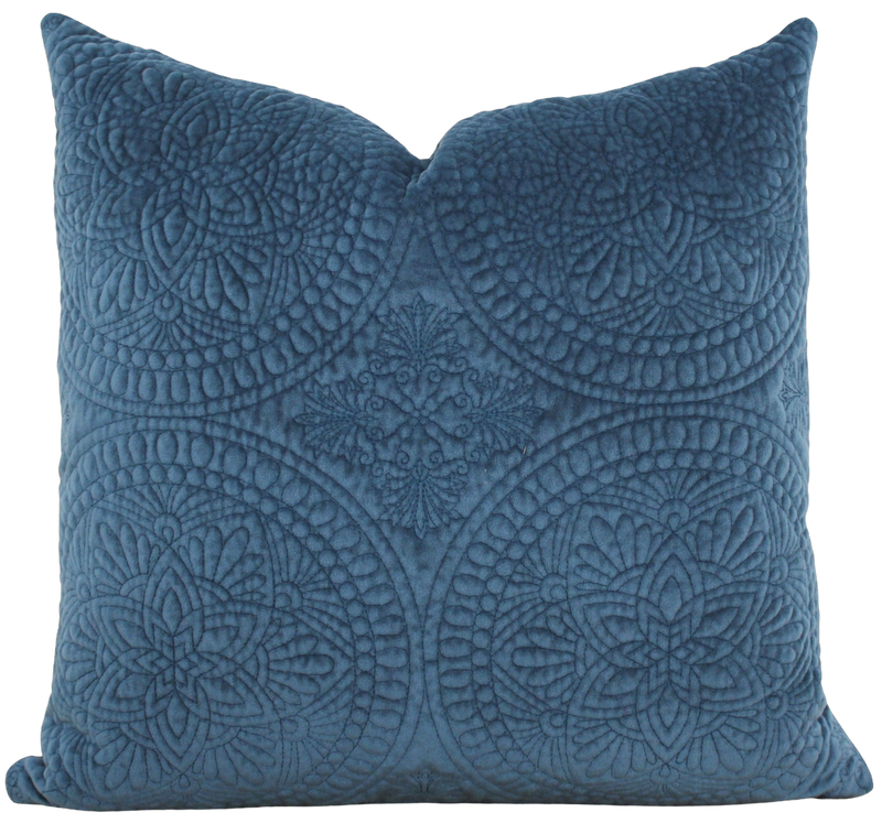 Blue Velvet Medallion Pillow Cover Royce Porter Lane Home