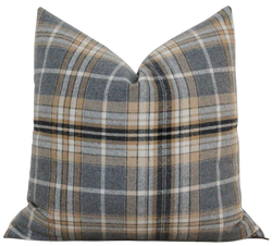 Cognac Brown and Gray Plaid Pillow Cover | Felix