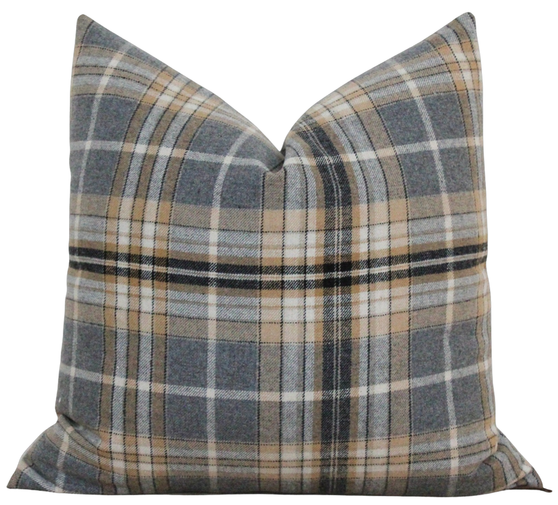 Cognac Brown and Gray Plaid Pillow Cover Felix Porter Lane Home