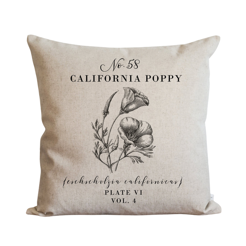 Botanical California Poppy Pillow Cover.