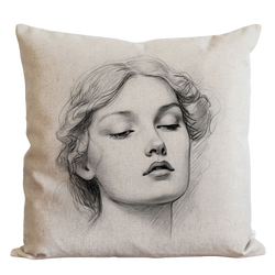 a pillow with a drawing of a woman's face