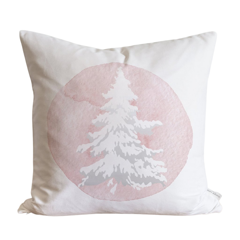 Pink Flocked Tree Pillow Cover.