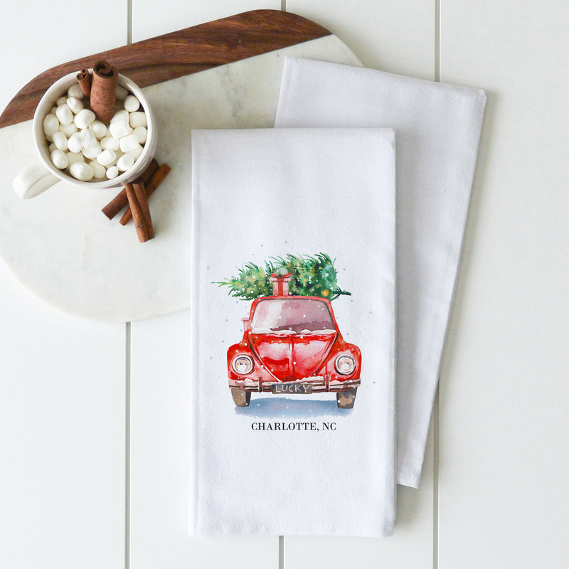 Christmas Car {Custom Location} Tea Towel