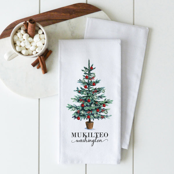 Christmas Tree {Custom Location} Tea Towel