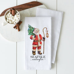 Santa {Custom Location} Tea Towel