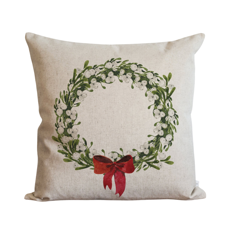 Red Bow Wreath Pillow Cover.